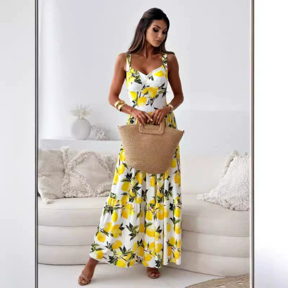 ZARA Spaghetti Strap Ruffle Print Maxi Backless Dress